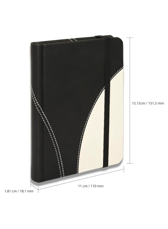 FIS® Hard Cover Notebook, Italian PU Materials, A6 Size, 240 Pages, Plain No Ruling, Round Corners with Elastic Band Closure, 70gsm Italian Ivory Paper, 1 Piece, Black with White Color-FSNBA6PL1503 - Image 4